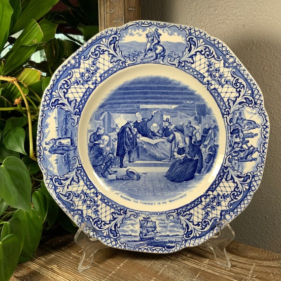 Crown Ducal COLONIAL TIMES 10-1/2” Dinner Plate - Mayflower - Blue