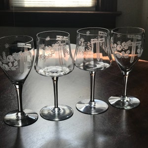Fostoria Goblets Needle and Hand Etched 1920 Water/Wine Art Nouveau Goblets!