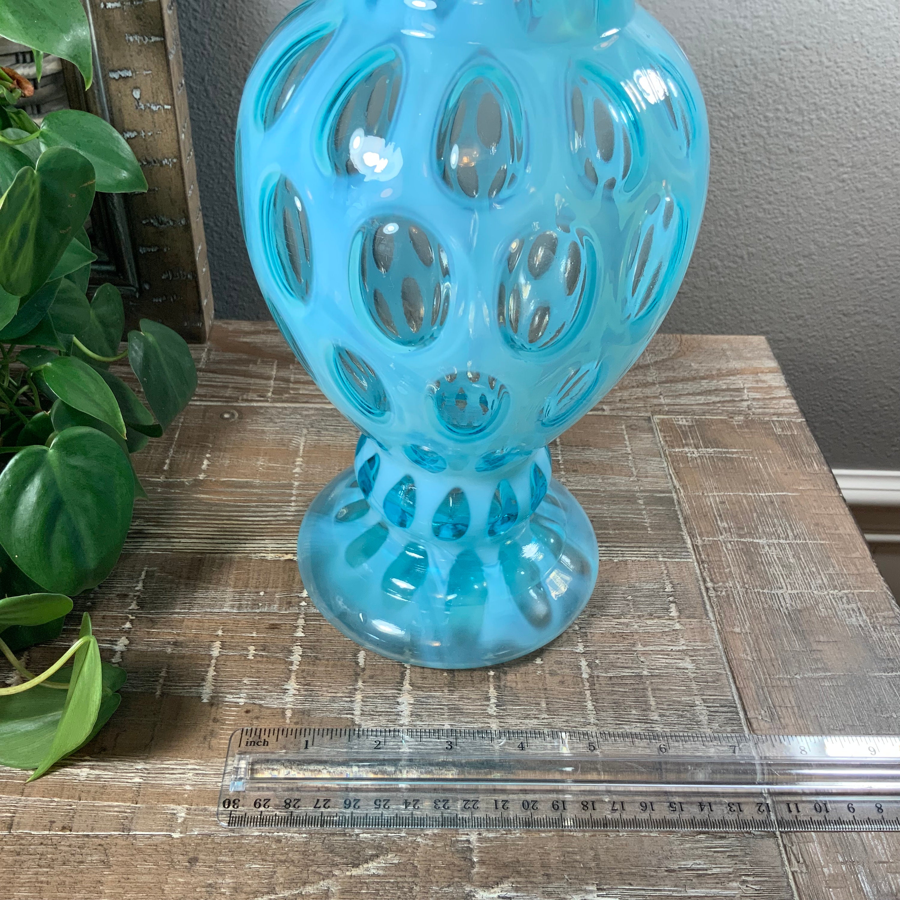 Fenton 13” COIN DOT BLUE Opalescent 194 Crimped Vase 1947-1949 - Etsy