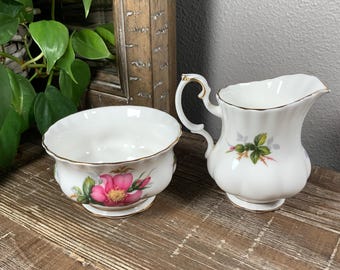 Royal Albert PRAIRIE ROSE Mini Open Sugar Bowl and Creamer / Milk