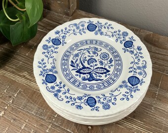 Six (6) Enoch Wedgwood 6” BLUE HERITAGE Bread and Butter / Dessert Plates - Blue and White Transferware - Genuine Hand Engraving - England