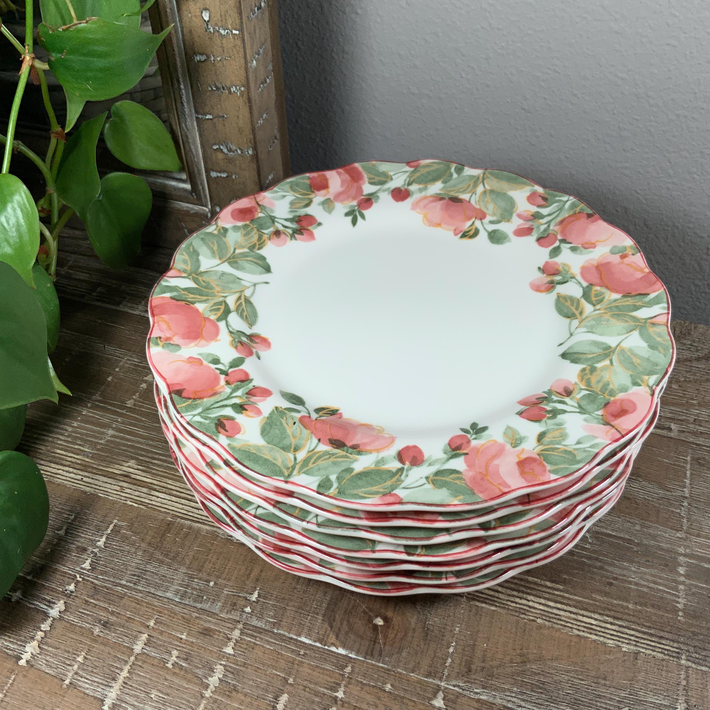 Seven (7) Nikko PRECIOUS 8” Salad Plates - Pink Rose Garden