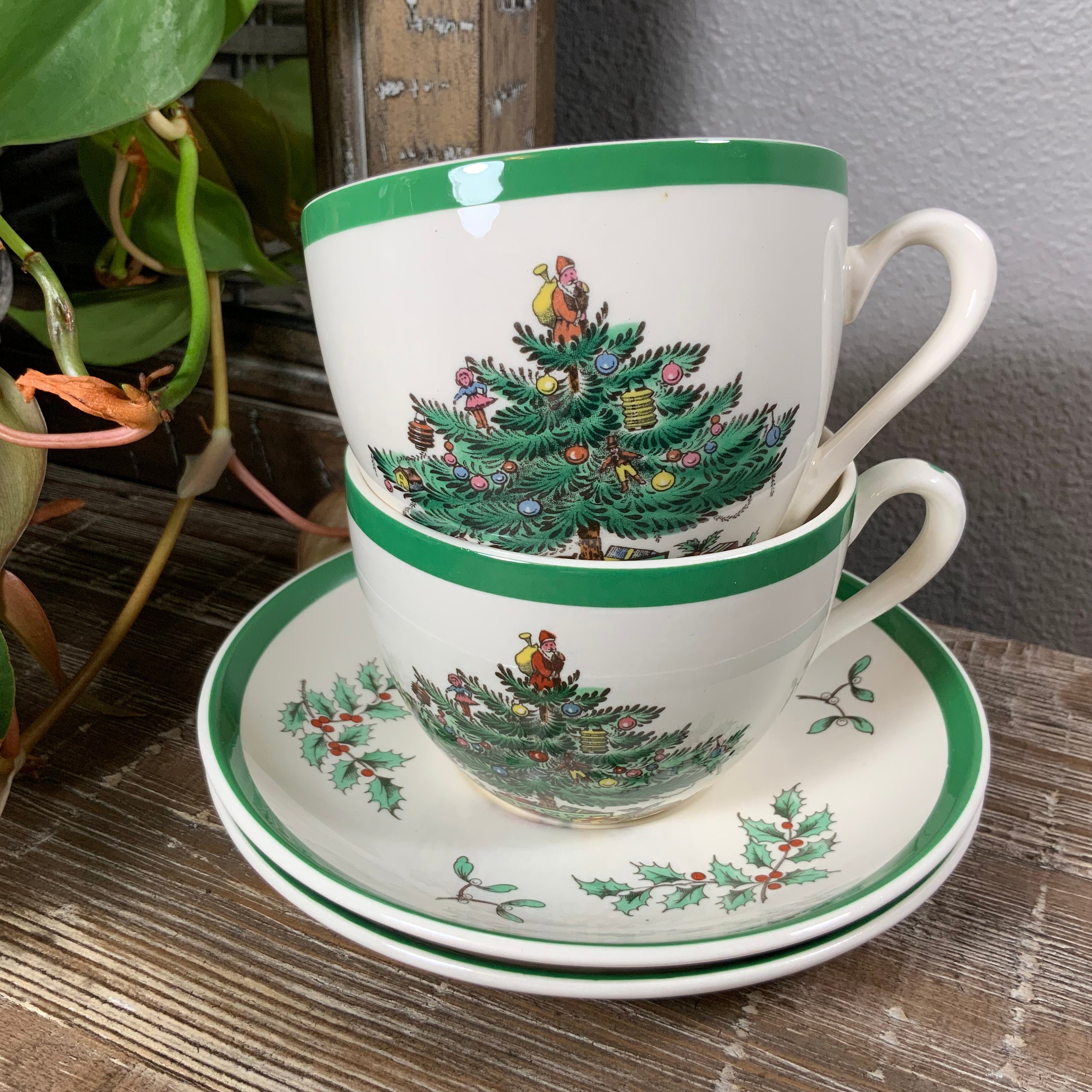 Dos (2) juegos de tazas y platillos de ÁRBOL DE NAVIDAD de Spode,  Inglaterra - Etsy México, image size:3000x3000