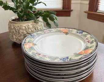 Five (5) Mikasa Intaglio GARDEN HARVEST 11-1/8 Inch Stoneware Dinner Plates!
