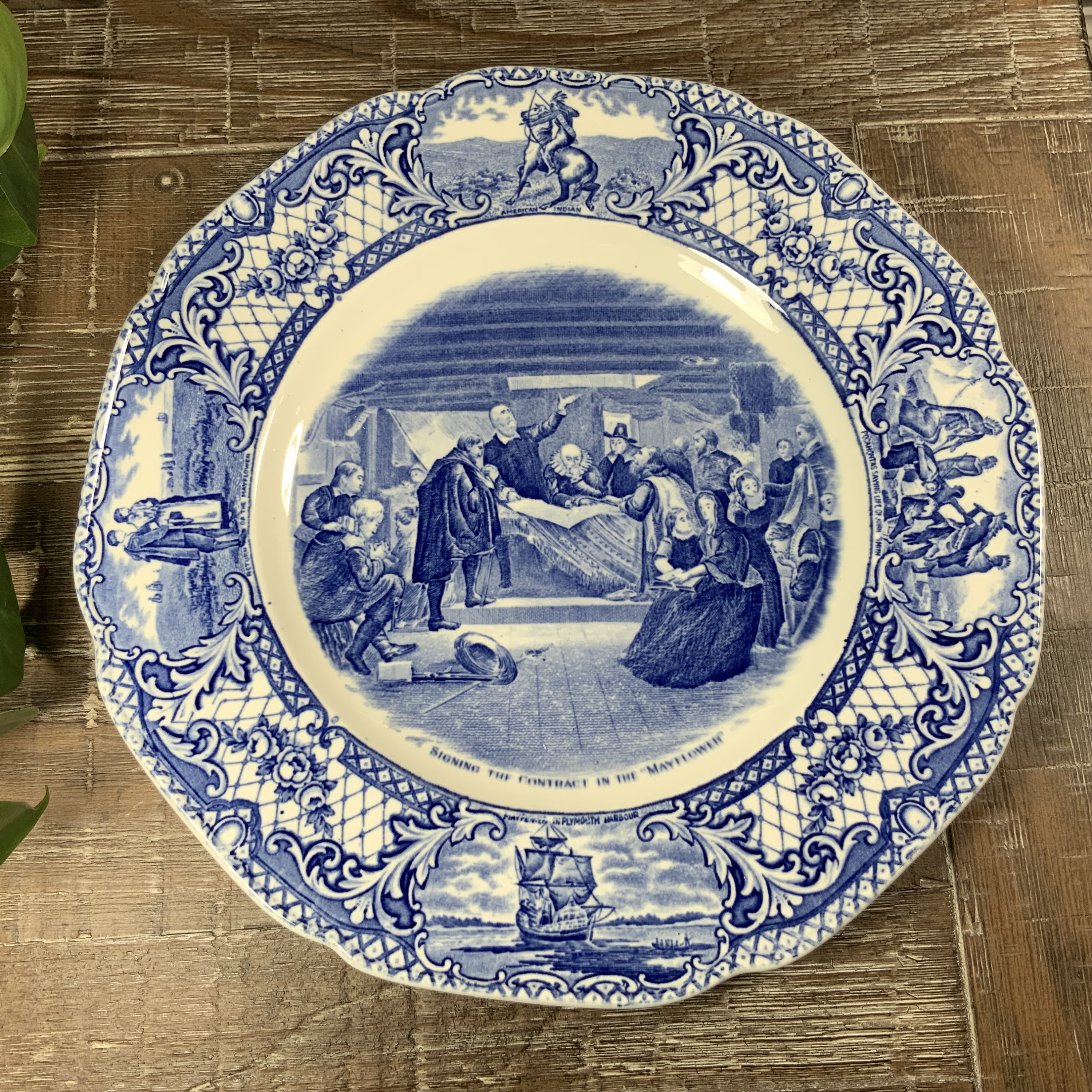 Crown Ducal COLONIAL TIMES 10-1/2” Dinner Plate - Mayflower - Blue