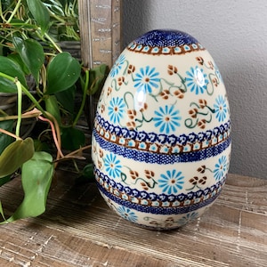 Giant 8” CER-RAF Boleslawiec Floral Polish Pottery Egg - 1st Quality Unikat
