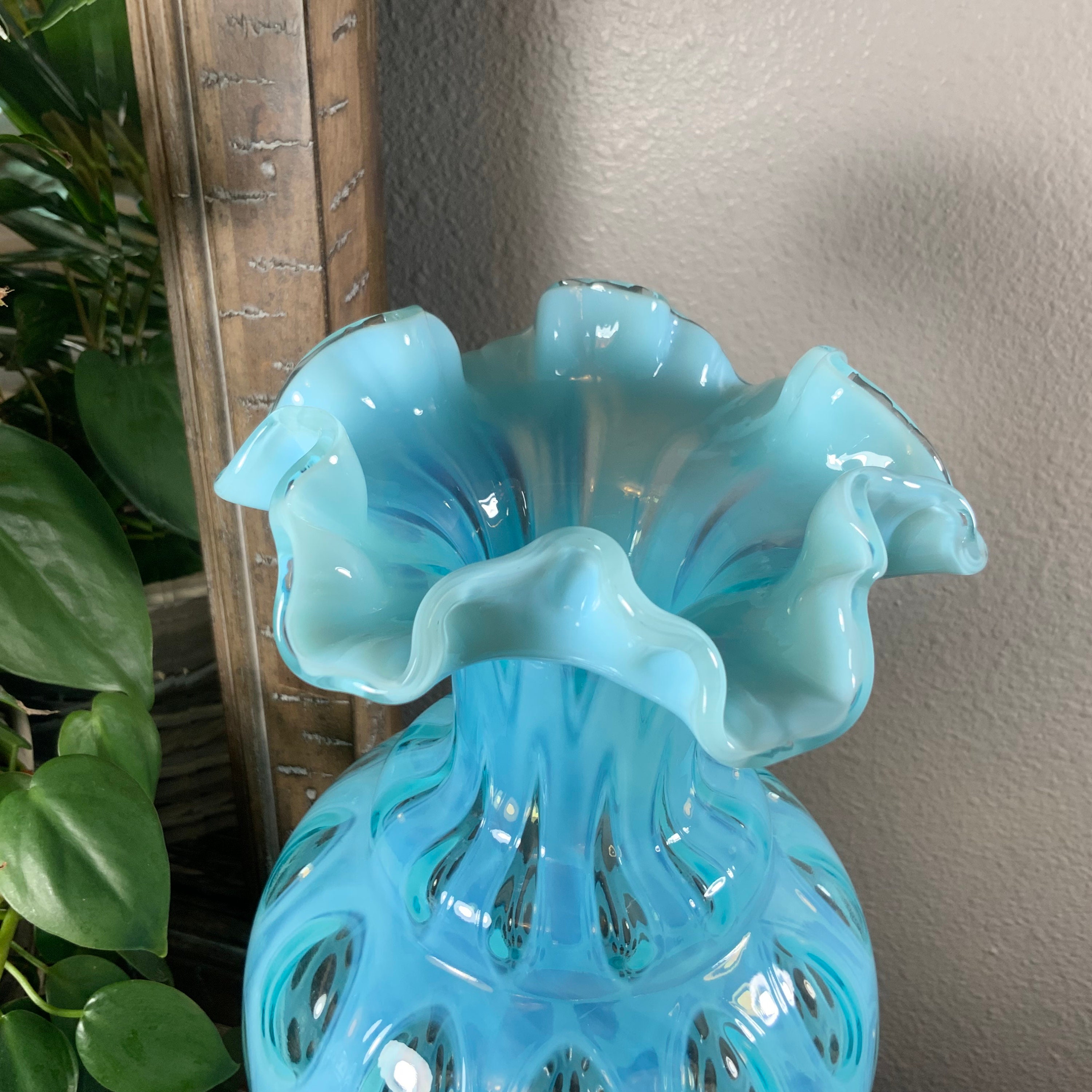 Fenton 13” COIN DOT BLUE Opalescent 194 Crimped Vase 1947-1949 - Etsy