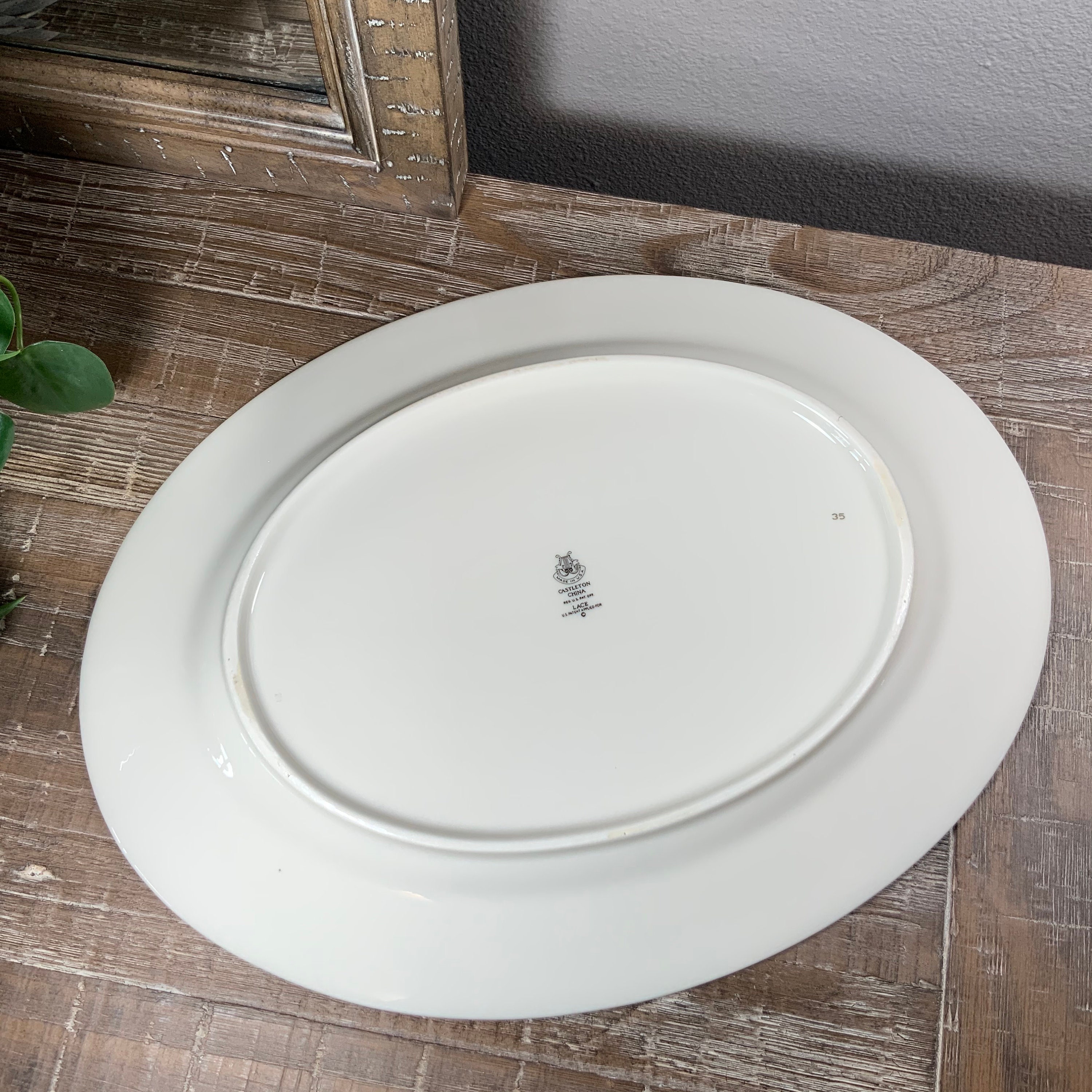 Castleton China LACE 15” Oval Platter - Pink and White Floral on Gray ...