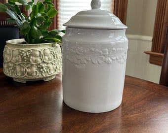 Martha Stewart ACORN White Ceramic Canisters - Two Sizes -  Embossed Trim!