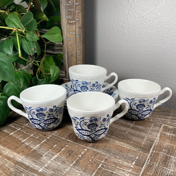 Four (4) Enoch Wedgwood BLUE HERITAGE Cup and Saucer Sets - Blue