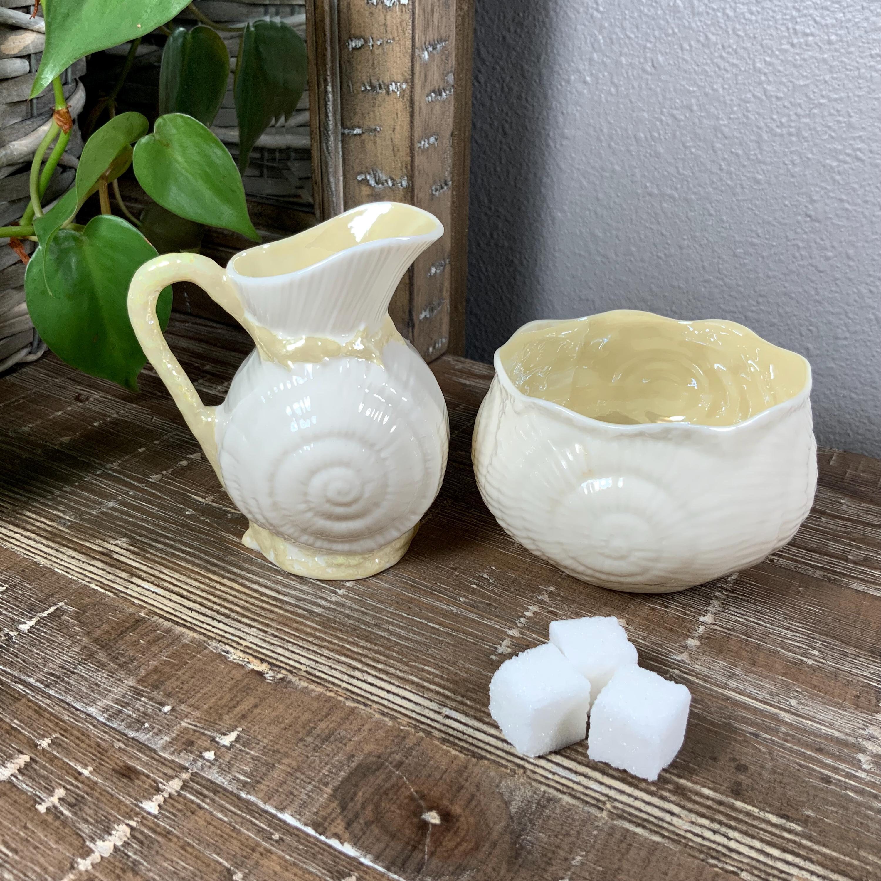 Belleek New Shell Ivory Lusterware Creamer & Open Sugar 5th