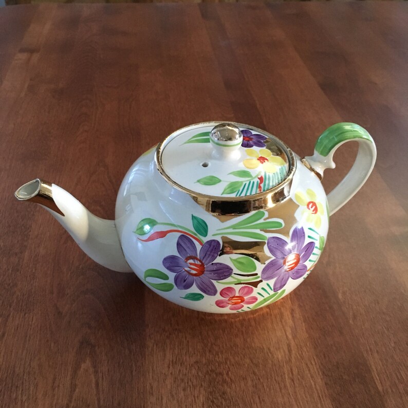 Lingard England 262 MultiColored Floral Teapot with Gold Etsy