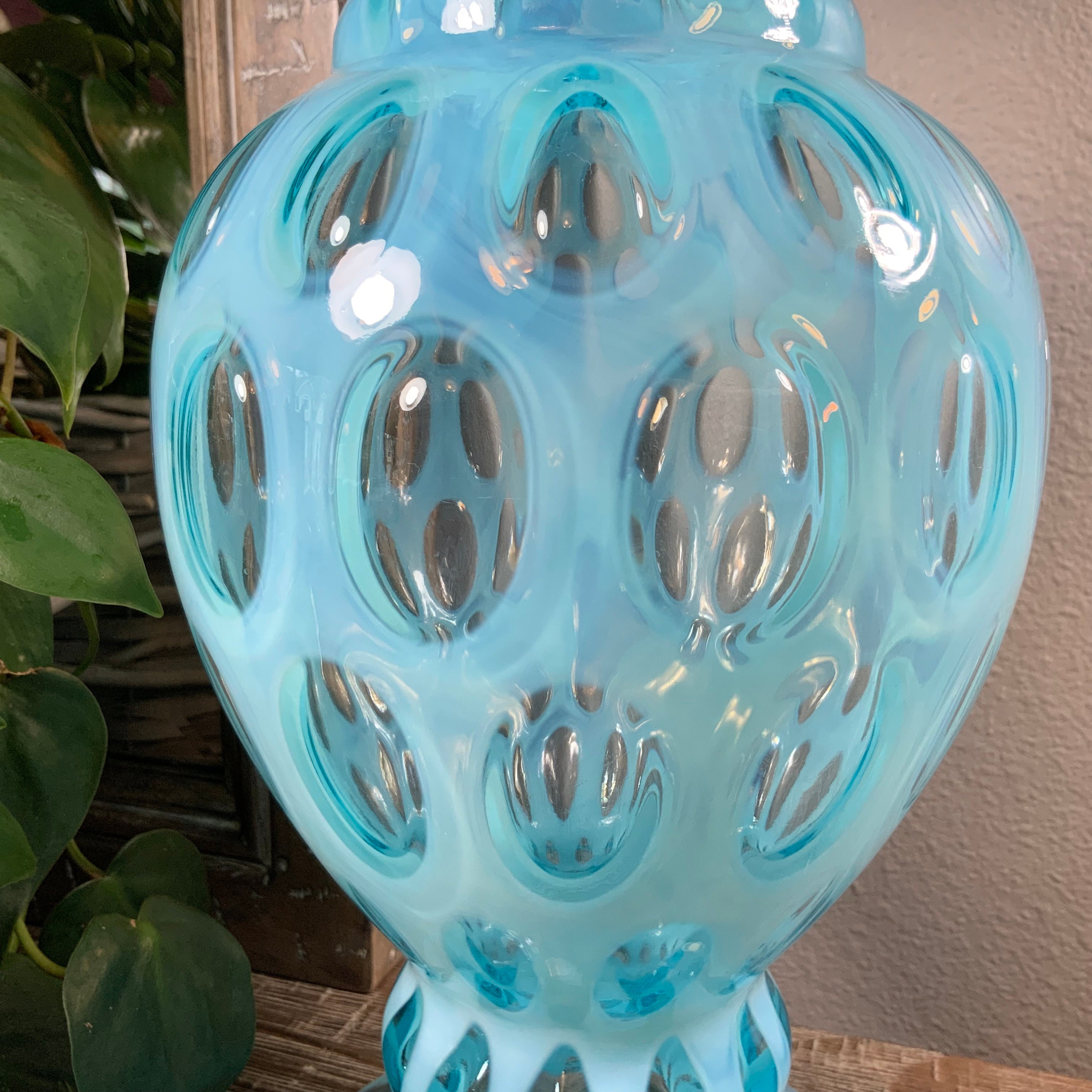 Fenton 13” COIN DOT BLUE Opalescent 194 Crimped Vase 1947-1949 - Etsy