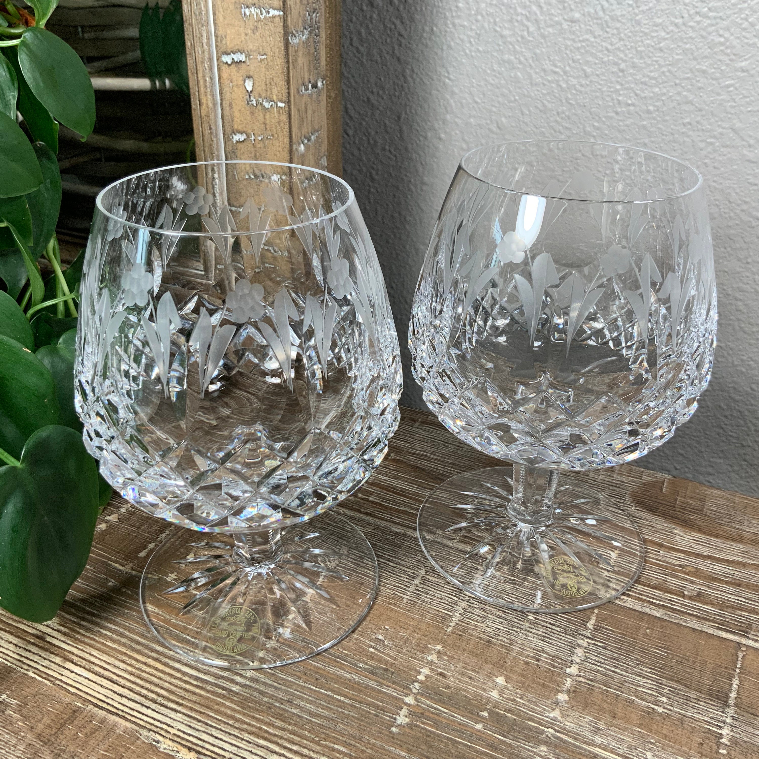 Lead Crystal Cut Glass Set of 4 Brandy Balloon Glasses 4 1/4 12C