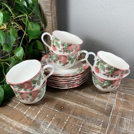 Six (6) Nikko PRECIOUS Cup and Saucer Sets - Pink Rose Garden