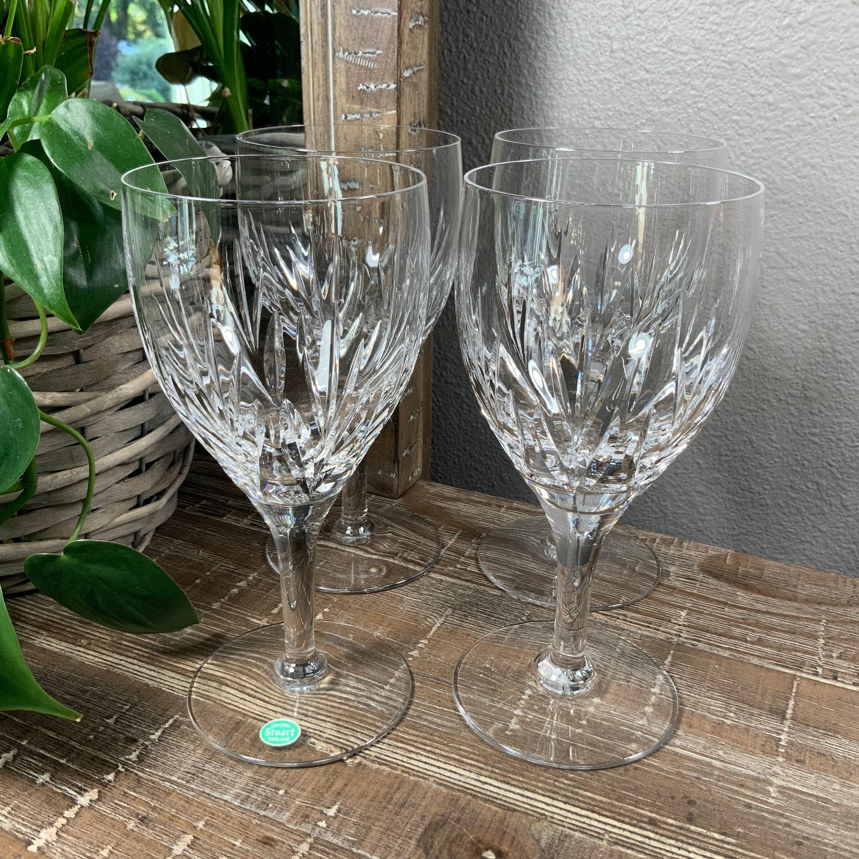 Four (4) Stuart KENT Crystal Water Goblets - Cut Fan - England