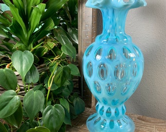 Fenton 13” COIN DOT BLUE Opalescent 194 Crimped Vase 1947-1949 - Etsy