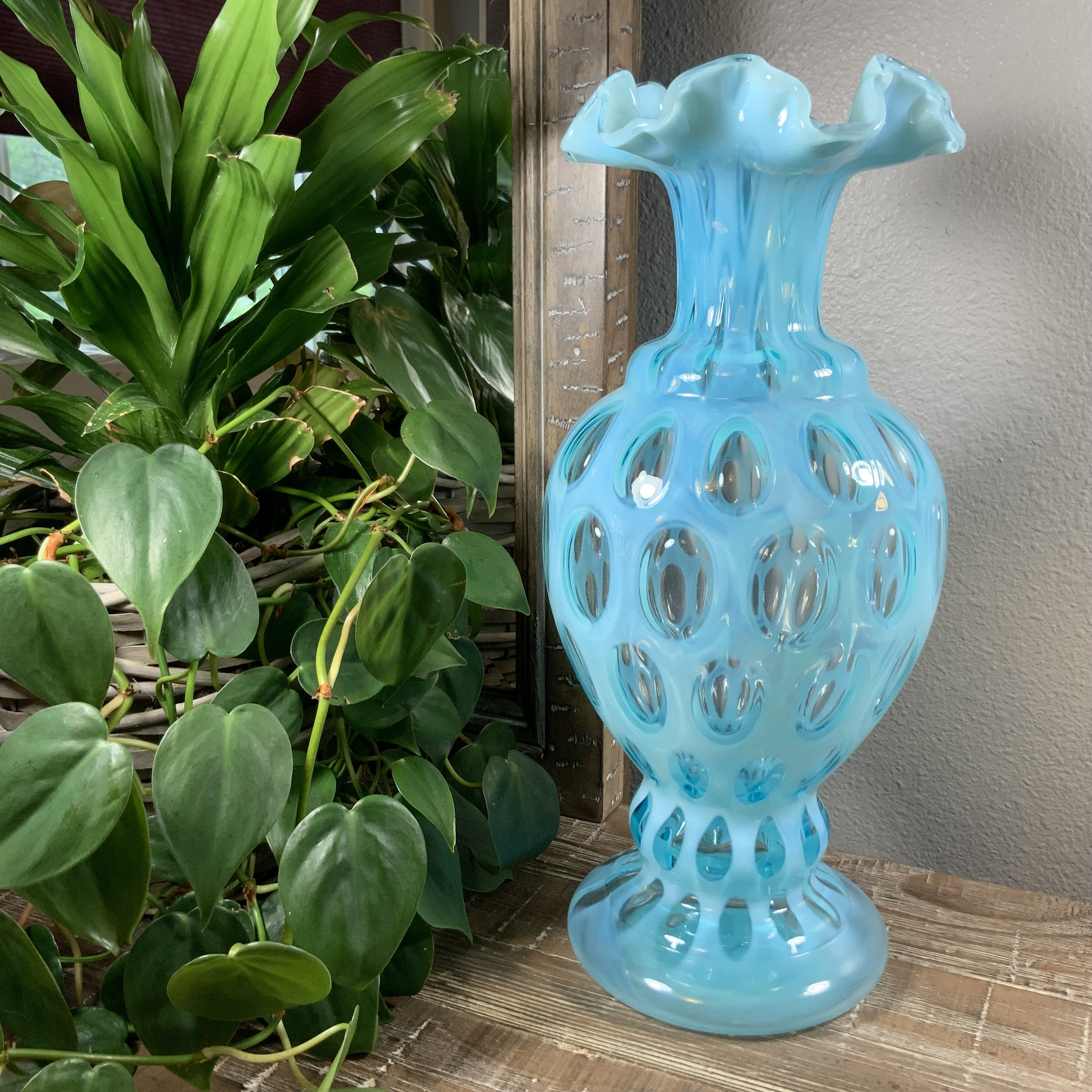 Fenton 13” COIN DOT BLUE Opalescent 194 Crimped Vase 1947-1949 - Etsy