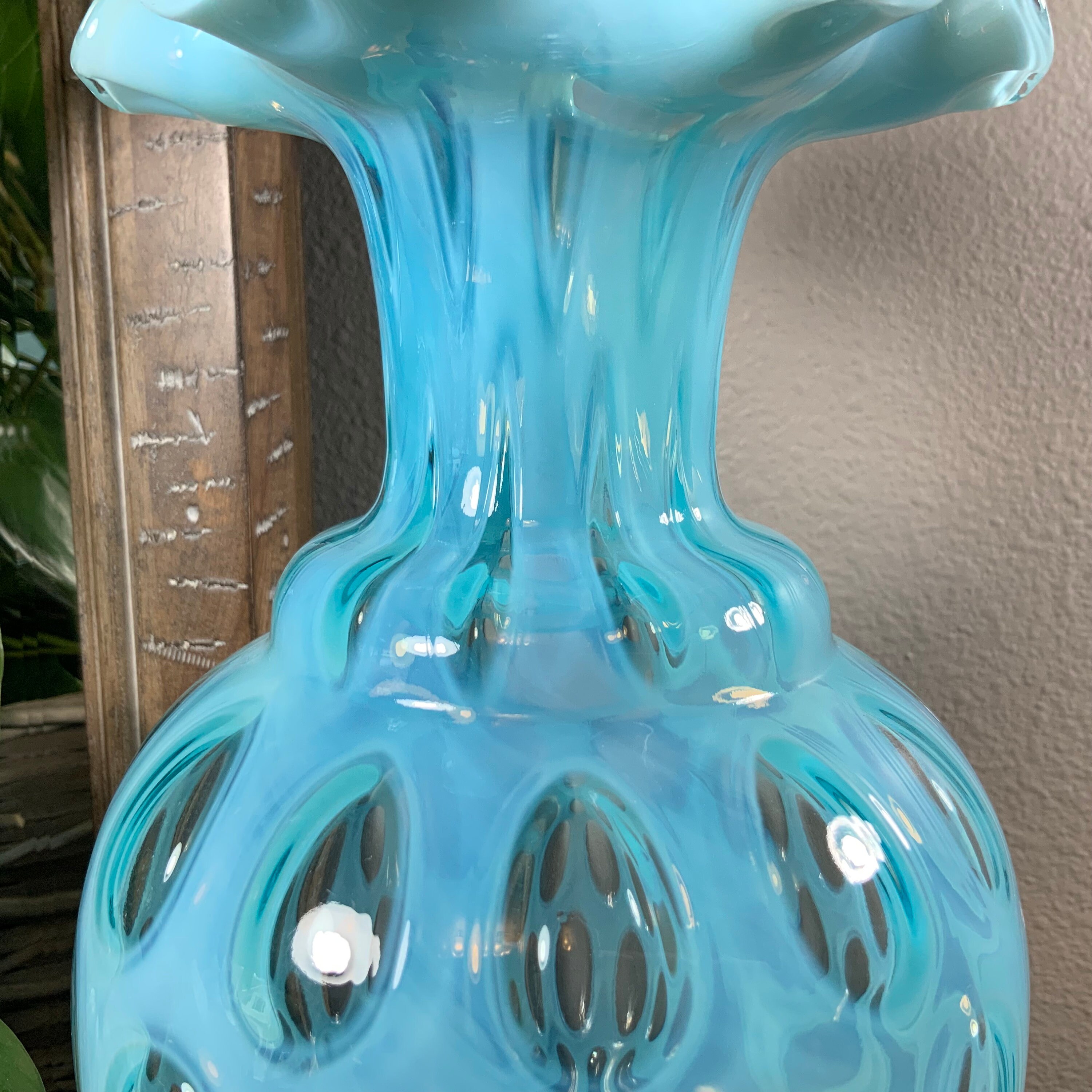 Fenton 13” COIN DOT BLUE Opalescent 194 Crimped Vase 1947-1949 - Etsy