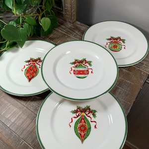 Four (4) Christopher Radko 8” HOLIDAY CELEBRATIONS Salad / Dessert Plates - Christmas Ornaments - 4 Different Designs