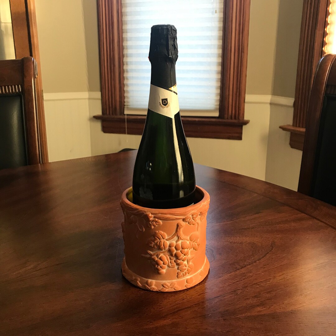 Terra Cotta Wine Chiller/holder With Whitewashed Embossed Etsy