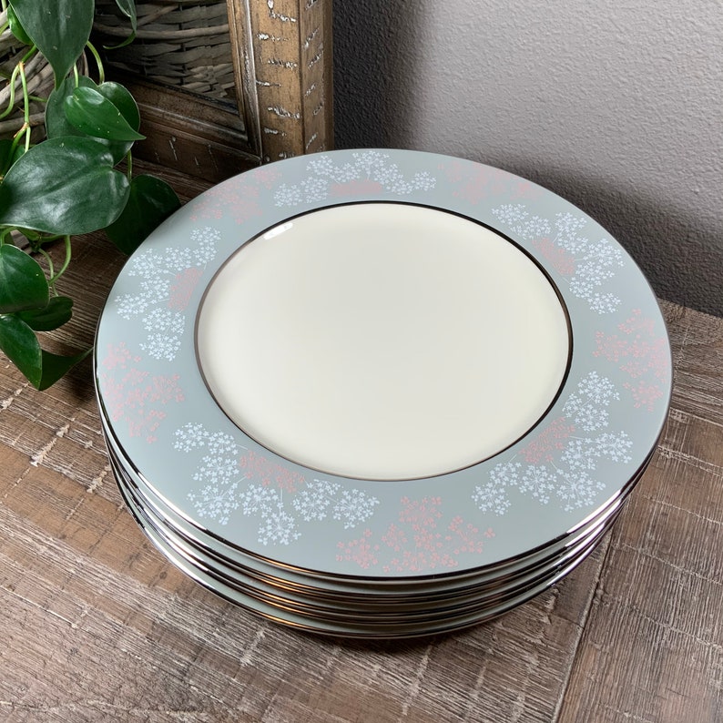Six (6) Castleton China LACE 8” Salad Plates - Pink and White Floral on ...