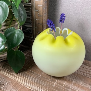 Large Victorian Cased Satin Glass Rose Bowl - Lemon Yellow Fade - Spring Has Sprung