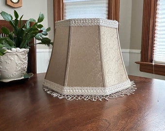 Empire Style, Hexagon Shape Antique Gold Shantung Lamp Shade With Ivory Braid, Lined!