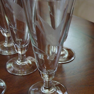 Six (6) Federal Glass GOOSE with Cattails 7-1/2” Pilsners - Wheel Cut Design!