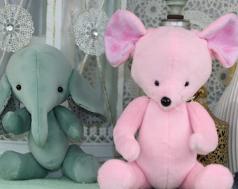 Plush Pink Mouse - Stuffed Animal - Customized Handmade gift - Custom made toys. Embroidered Add on (optional).