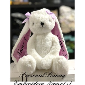 Personalized Plush Easter Bunny - embroidered names on the ears - personal 12,5 inches toy - baby toy