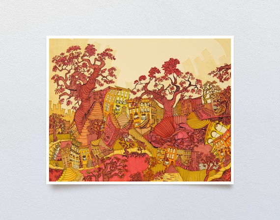 Brooklyn Art Print, Surreal City Art, Abstract City Art, Trippy Art Print, Psychedelic City Art, Urban Illustration, Abstract Urban Art