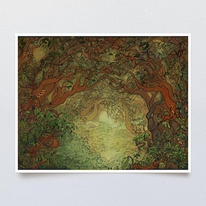 Magic Woodland Art, Fantasy Forest Art, Whimsical Forest Art, Woods Wall Art, Magic Forest, Surreal Nature Art, Forest Painting, Woods Decor