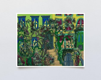Green House Art Print, Brooklyn NY Art, Botanical House Art, Urban Jungle Art, Green Urban Art Print, Modern City Art, Brooklyn Street Art