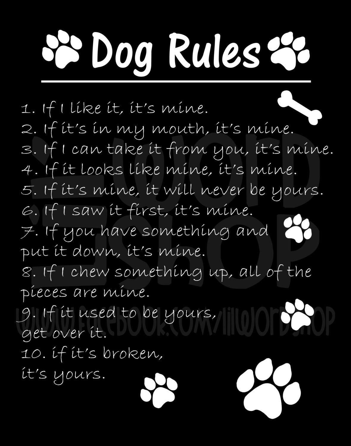 Dog Rules Sign Pets Dogs Rule Printable Digital File Etsy