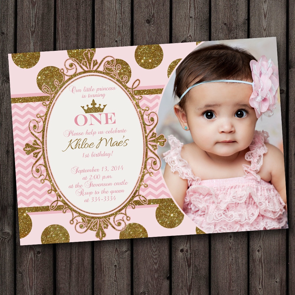 First Birthday Pink And Gold Invitation Princess Invitation Etsy