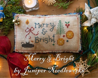 Merry & Bright Primitive Cross Stitch Pattern Instant PDF Download