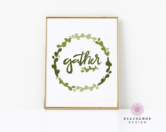 Gather Garland Print, Thanksgiving Print, Painted Garland Print, Holiday Print, Gather Decor, Holiday Decor, Thanksgiving Decor, Grateful