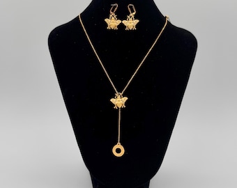 24kt Gold Plated Bee Necklace and Earring Set - French Kande - Swarovski Crystal