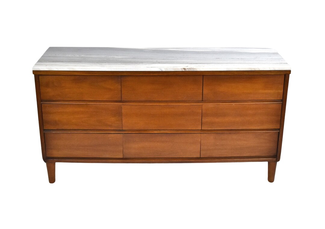 Vintage Midcentury Modern Walnut Dresser With Marble Top, Media