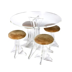 Vintage Mid-Century Modern Custom Made Dining Set with Round Table and Stools, Vintage Dining Room Decor Kitchenette Game Table Furniture