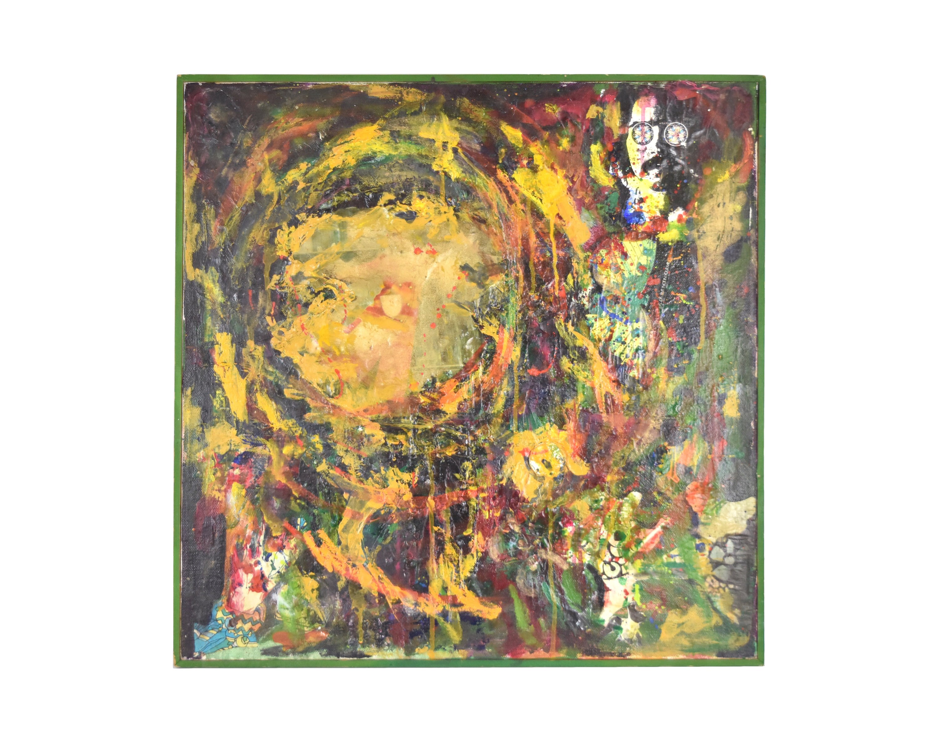 Vintage Abstract Oil Painting and Magazine Clipping Mixed Media Collage