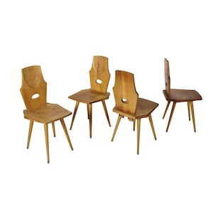Set of Four Vintage Handmade Oak French Dining Chairs, Vintage Dining Room Furniture Mid-Century Modern Home Decor Furniture