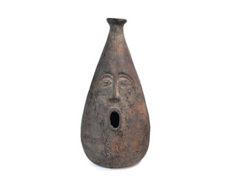 Large Studio Pottery Sculpture Floor Vase Face with Open Mouth