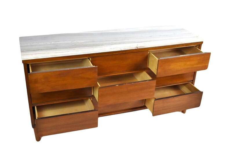 Vintage Midcentury Modern Walnut Dresser With Marble Top, Media