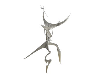 Large Vintage Abstract Surrealist Aluminum Sculpture with Pitchfork