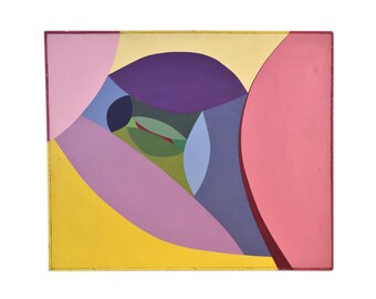 Vintage Mid-Century Modern Abstract Concentric Colorful Shapes Oil Painting