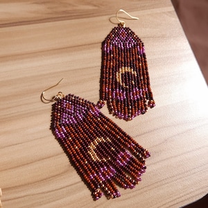 Chestnut Moon Earrings Seed Beads Beadweaving Handwoven Jewelry image 2