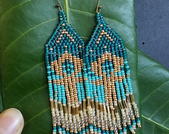 Ancient Egyptian Ankh | Earrings | Seed Beads | Beadweaving | Handwoven | Jewelry