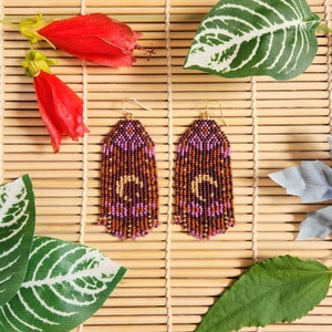 Chestnut Moon Earrings Seed Beads Beadweaving Handwoven Jewelry image 1